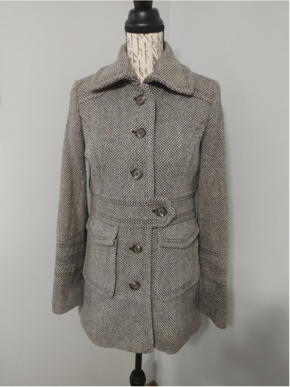 Women's J.Crew Wool Blend Pea Coat Size 6 Grey Brown 6 Button